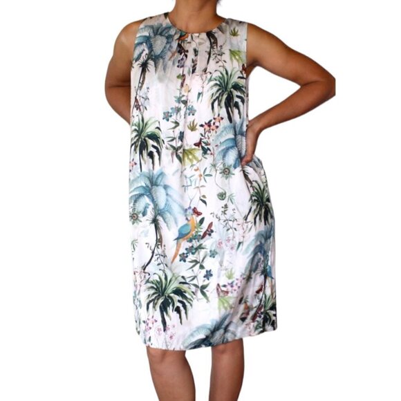 H&M summer floral Peplum tropical dress bird print macaws & butterflies Size 12 - Picture 8 of 14